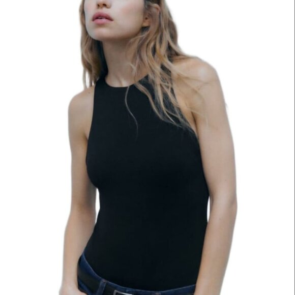 Zara Tops - ZARA HALTER NECK BODYSUIT BLACK | 5039/372 SIZE S